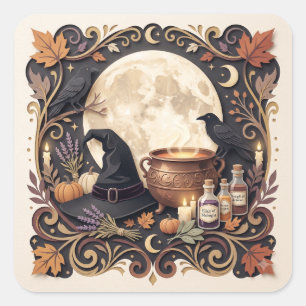 Sticker Carré Vintage gothique sorcière Halloween Magique