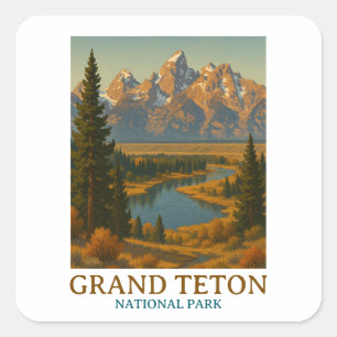 Sticker Carré Vintage Grand Teton National Park Travel