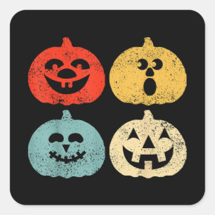 Sticker Carré Vintage Halloween Citrouille Funny Retro Cadeau