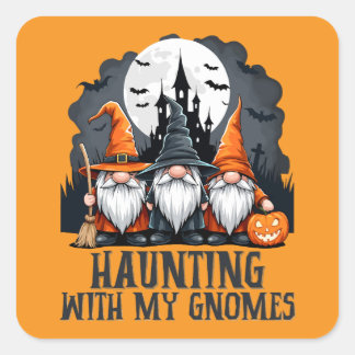 Sticker Carré Vintage Halloween Maison hantée sorcière Gnome Ora