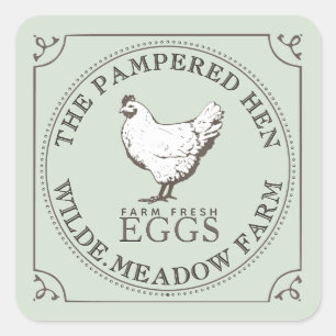 Sticker Carré VINTAGE HEN FARM OEUF FRAIS Pale Vert Orné Cadre