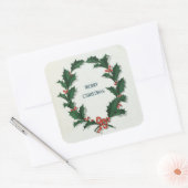 Sticker Carré Vintage Holly Wreath Joyeux Noël (Enveloppe)