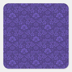 Sticker Carré Vintage Indigo Damask Paisley Floral