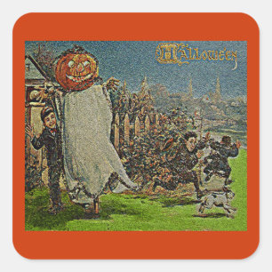 Sticker Carré Vintage Jack o'Lantern Scarecrow and Boys