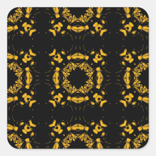 Sticker Carré Vintage jaune, noir Floral Motif rétro