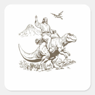 Sticker Carré Vintage Jésus équitation Dinosaur 90s