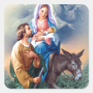 Sticker Carré Vintage Joseph Et Marie Avec Bébé Jésus