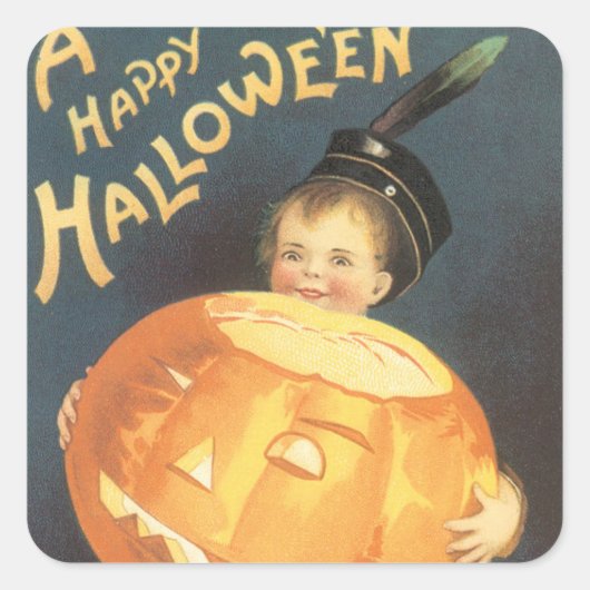 Sticker Carré Vintage Joyeux Halloween par Ellen Clapsaddle (Devant)