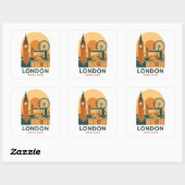 Sticker Carré Vintage London England Travel | Retro  (Feuille)