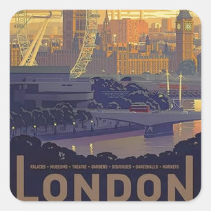 Sticker Carré Vintage Londres Big Ben Parlement Thames River