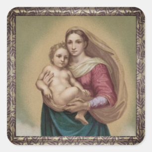 Sticker Carré Vintage Madonna et l'enfant