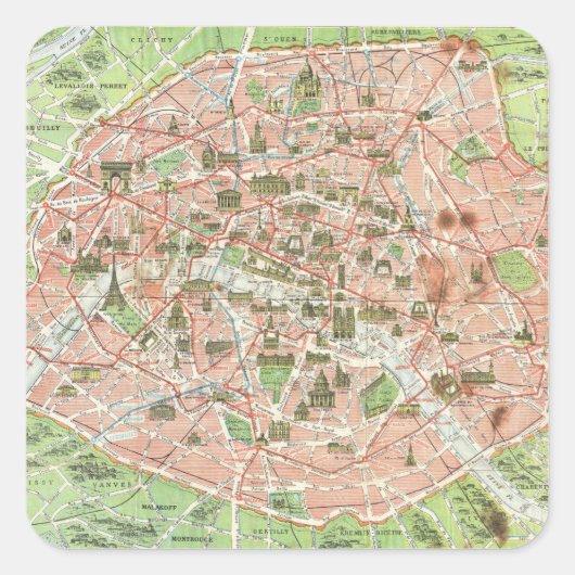Sticker Carré Vintage map of Paris (Devant)