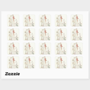 Sticker Carré Vintage mariée et de la chambre Vieux Mariage
