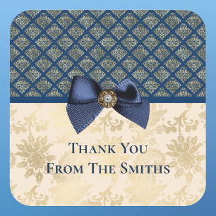 Sticker Carré Vintage Marine Gold Damask Look Merci avec nom