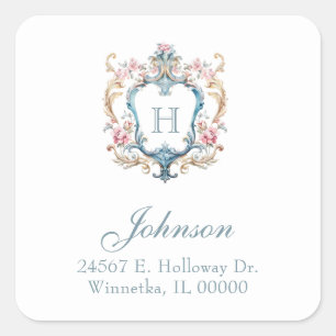 Sticker Carré Vintage Monogramme Floral Crest Adresse de retour