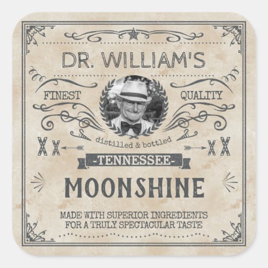 Sticker Carré Vintage Moonshine Hillbilly Médecine Brasseur Pers (Devant)