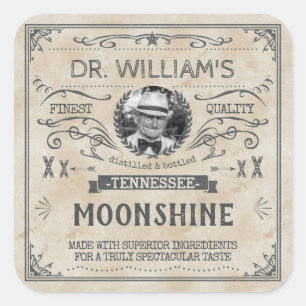 Sticker Carré Vintage Moonshine Hillbilly Medicine