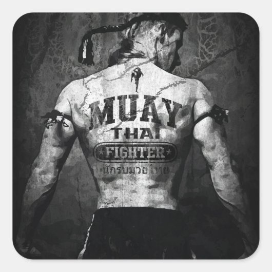 Sticker Carré Vintage Muay Thai Fighter (Devant)