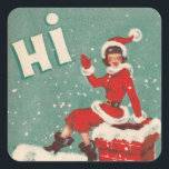 Sticker Carré Vintage Noël Père Noël Girl sur le toit<br><div class="desc">Jolie fille Père Noël de Noël Vintage sur le toit Sticker Coeur de vacances.</div>