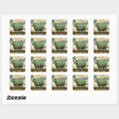 Sticker Carré Vintage Paisley Blue Green Sheep (Feuille)