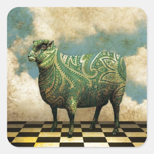Sticker Carré Vintage Paisley Blue Green Sheep (Devant)