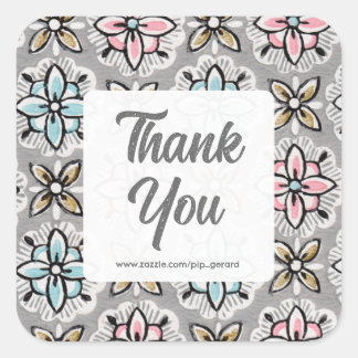 Sticker Carré Vintage papier peint Merci personnalisé Modèle en 