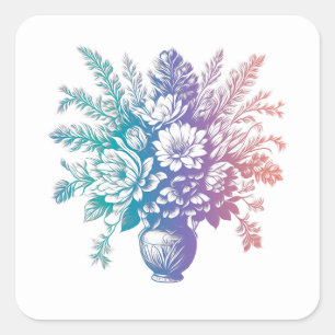 Sticker Carré Vintage Pastel Colorful Floral Design