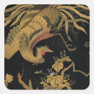Sticker Carré Vintage Phoenix Gold Black Bird japonais
