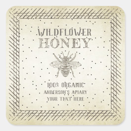 Sticker Carré Vintage pot de miel d'abeille rustique (Devant)