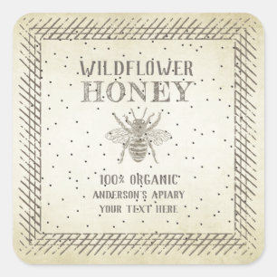 Sticker Carré Vintage pot de miel d'abeille rustique