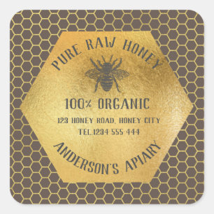 Sticker Carré Vintage pot de miel de peigne d'abeille rustique
