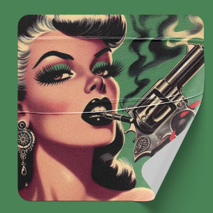 Sticker Carré Vintage Pulp Girl