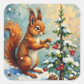 Sticker Carré Vintage Red Squirrel Pine Tree Christmas (Devant)