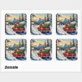 Sticker Carré Vintage Red Truck Carrying Christmas Tree (Feuille)