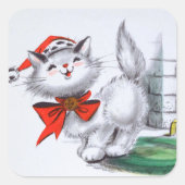 Sticker Carré vintage retro chat de Noël (Devant)