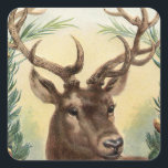 Sticker Carré Vintage Retro Reindeer Deer Christmas<br><div class="desc">Un dessin chic et chic à la tête de cerf vintage placé sur un arrière - plan brun imitation burlap. Autocollant rustique à la maison de style rustique.</div>