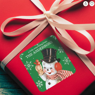 Sticker Carré Vintage Retro Snowman Fête de Noël personnalisée