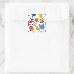 Sticker Carré Vintage Retro Winter Whimsical Tea Party