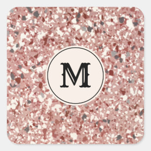 Sticker Carré Vintage rose rouge gris Terrazzo Motif rétro