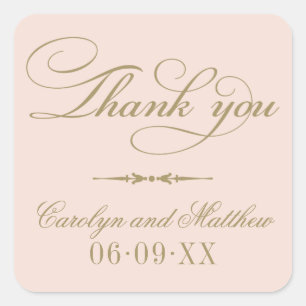 Sticker Carré Vintage rose vif et Merci de monogramme antique