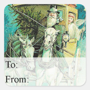 Sticker Carré Vintage Santa et Christmas Fairy Poison