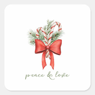 Sticker Carré Vintage Simple Bonbon Canne à sucre Arc Paix Amour