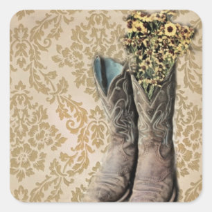 Sticker Carré vintage tan damask western country cowboy