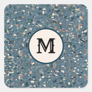 Sticker Carré Vintage Terrazzo Retro Motif - Blue Terra Cotta