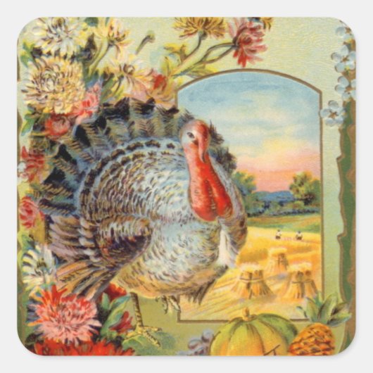 Sticker Carré vintage Thanksgiving Dinde (Devant)
