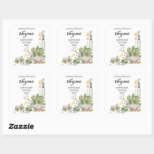 Sticker Carré Vintage Thyme Jar Bottle (Feuille)