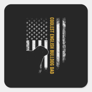 Sticker Carré Vintage USA American Flag Coolest Anglais Bulldog