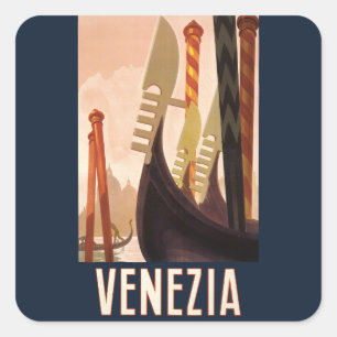 Sticker Carré Vintage Venezia Italie Voyage Art Venise Gondole