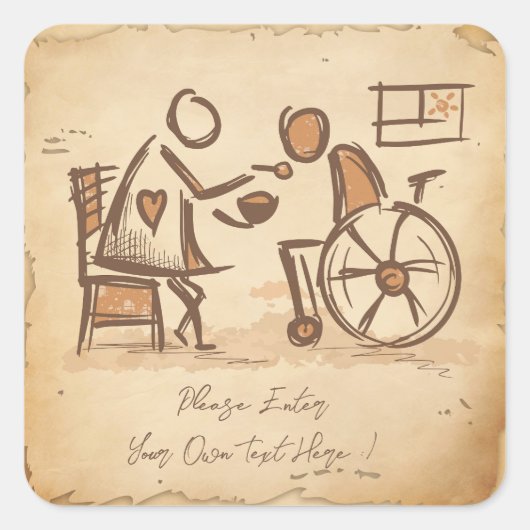 Sticker Carré Vintage Vieux Mode Aide-soignant, Infirmière (Devant)