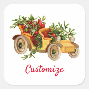 Sticker Carré Vintage Voiture de Noël Mistletoe Thunder_Cove